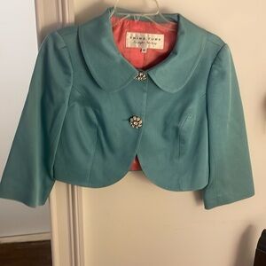 Vintage Trina Turk grosgrain bolero jacket with crystal buttons size 6